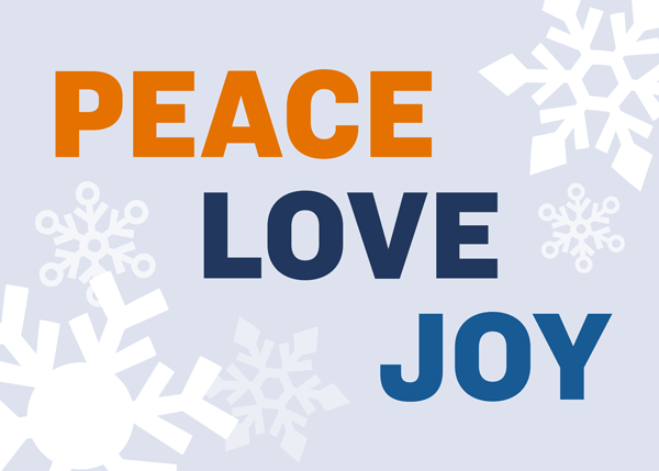 Holiday card template with the words: Peace, Love, Joy
