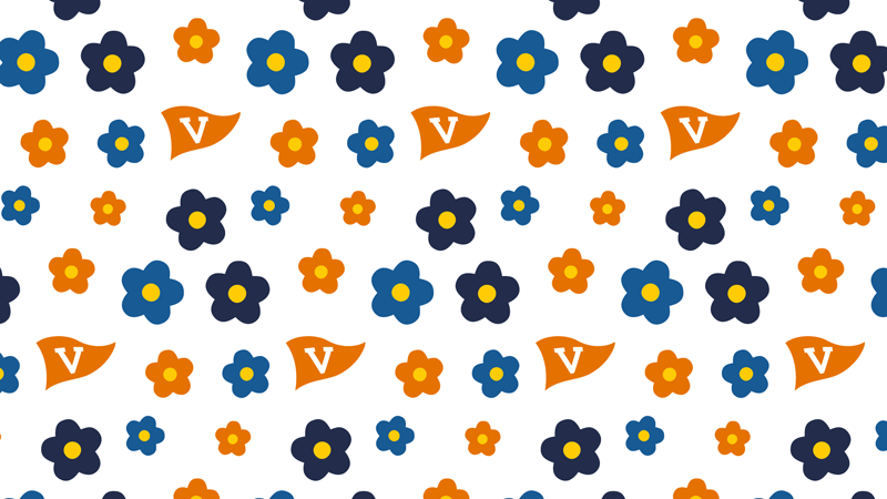 Desktop background: Spring floral and alumni pennant pattern