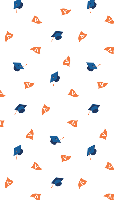 Phone background: UVA Alumni pennant logo and mortarboards to celebrate Final Exercises
