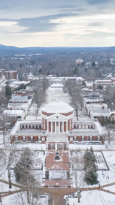 Phone background: Aerial view of the Rotunda and Lawn in snow